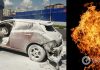 В Хмельницком на парковке ТЦ сгорел электромобиль Nissan. Видео пожара