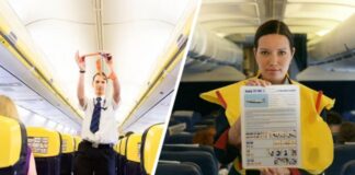 Стюардесса объяснила, почему столики и сиденья должны быть подняты при посадке