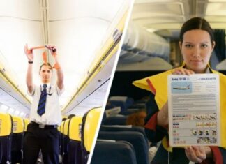 Стюардесса объяснила, почему столики и сиденья должны быть подняты при посадке